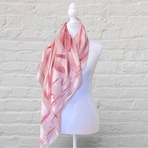 Vintage Large Square Silk Pink Patterned Floral Light Pink Scarf